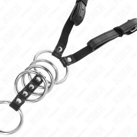 KINK 5 ANILLOS PENE 38 CM A 5 CM METAL CON CINTURON POLIPIEL 112 CM