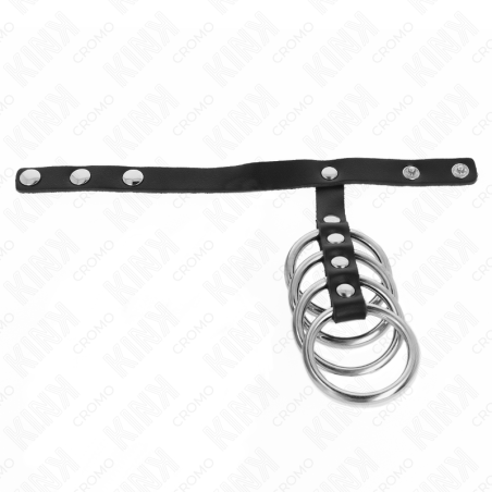 KINK 4 ANILLOS PENE METAL 38 CM CONECTADOS CON CORREA DE CUERO 22 X 15 CM Y CIERRE A PRESION