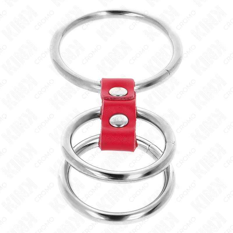 KINK ANILLO PENE TRIPLE METAL 37 CM A 5 CM CONECTADOS CON CUERO ROJO