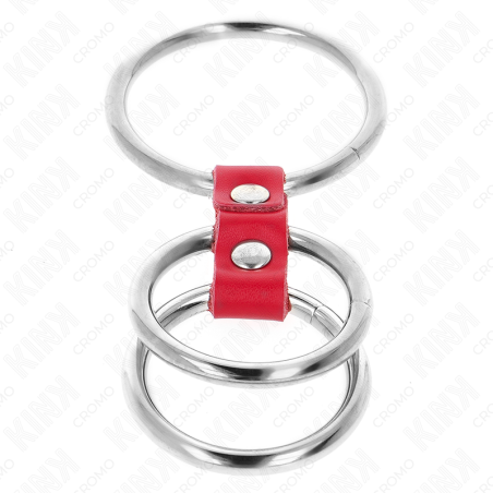 KINK ANILLO PENE TRIPLE METAL 37 CM A 5 CM CONECTADOS CON CUERO ROJO