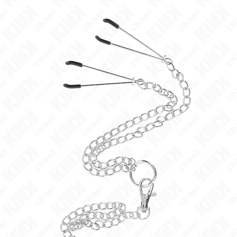 KINK ANILLO PENE TRIPLE METAL CROMADO 38 CM A 5 CM CADENA METAL 26 CM Y PINZAS PARA PEZONES MODELO 2
