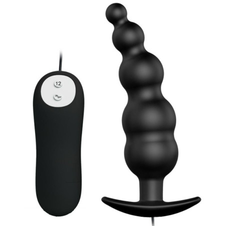 PRETTY LOVE PLUG ANAL SILICONA ESTIMULACION EXTRA Y 12 MODOS VIBRACION NEGRO CONTROL REMOTO