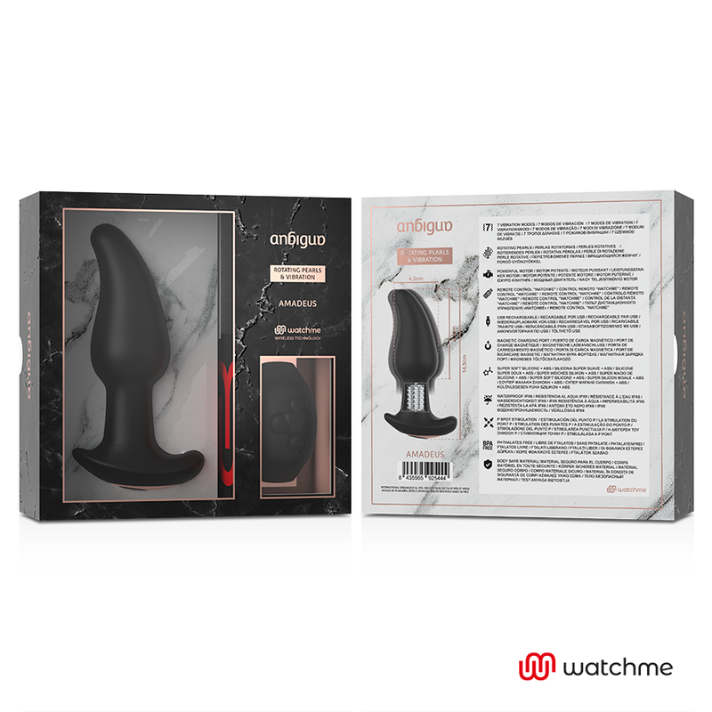 ANBIGUO WATCHME CONTROL REMOTO PLUG ANAL VIBRADOR CON ROTACION DE PERLAS AMADEUS