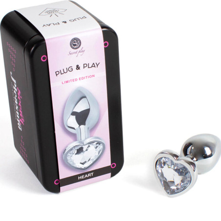 SECRETPLAY METAL BUTT PLUG CORAZON TRANSPARENTE TALLA S 7 CM