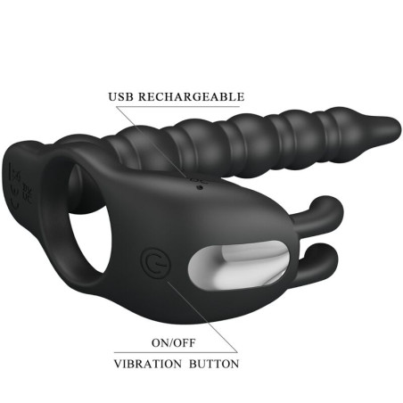 PRETTY LOVE BLACKNEY ANILLO PENE CON PLUG VIBRADOR NEGRO