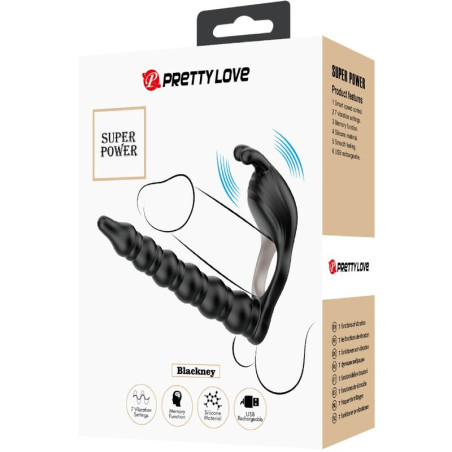 PRETTY LOVE BLACKNEY ANILLO PENE CON PLUG VIBRADOR NEGRO