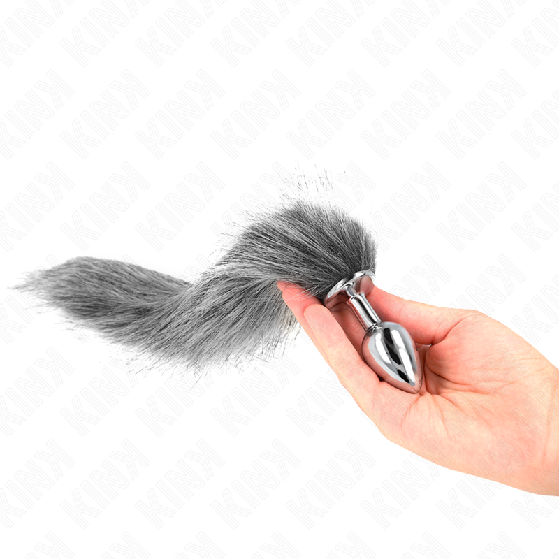 KINK PLUG ANAL TALLA S 7 X 3 CM CON COLA SINTETICA 40 CM PLATEADO