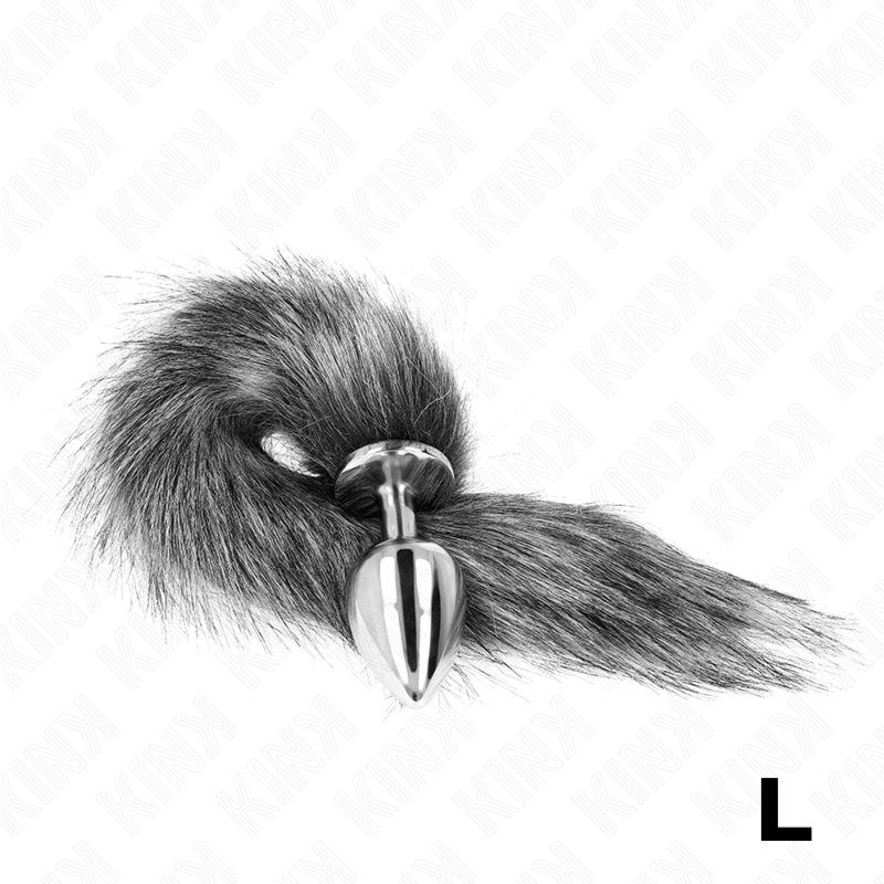 KINK PLUG ANAL TALLA L 10 X 4 CM CON COLA SINTETICA 40 CM PLATEADO