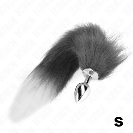 KINK PLUG ANAL TALLA S 7 X 3 CM CON COLA SINTETICA 40 CM PLATEADO Y BLANCO