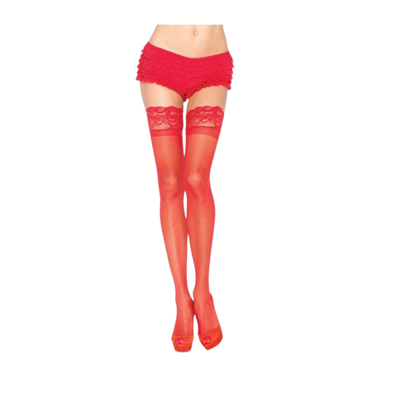 LEG AVENUE MEDIAS ROJAS CON ENCAJE AUTOADHESIVAS