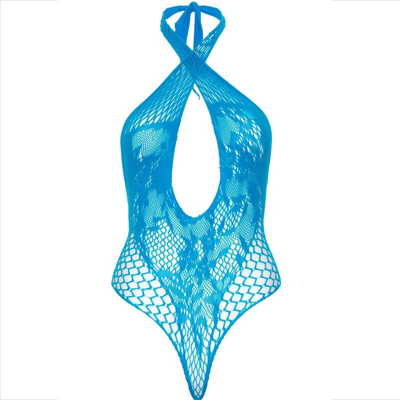 LEG AVENUE TEDDY HALTER CON ENCAJE AZUL