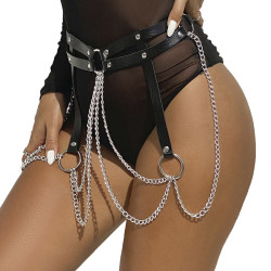 SUBBLIME CINTURON DE CADENAS ANILLAS CUERO NEGRO TALLA UNICA 2