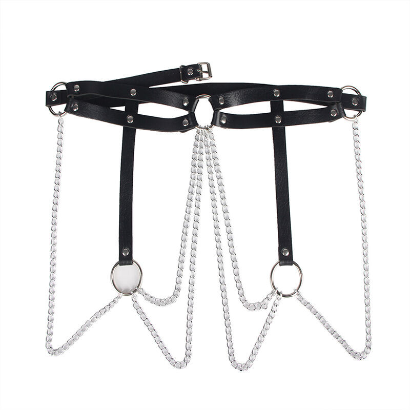 SUBBLIME CINTURON DE CADENAS ANILLAS CUERO NEGRO TALLA UNICA