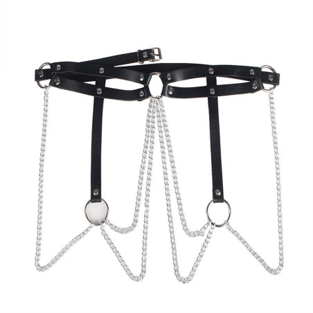 SUBBLIME CINTURON DE CADENAS ANILLAS CUERO NEGRO TALLA UNICA