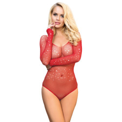 SUBBLIME 952303 BODY DE REJILLA BRILLANTE CON HOMBROS DESCUBIERTOS MANGA LARGA ROJO TALLA UNICA