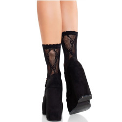 LEG AVENUE CALCETINES DE ENCAJE DE LAZOS NEGRO 2