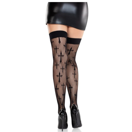 LEG AVENUE MEDIAS WORSHIP ME DE ENCAJE NEGRO