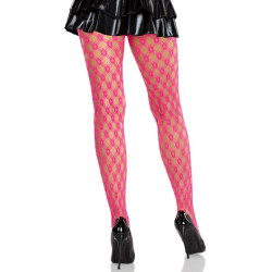 LEG AVENUE MALLAS DE ENCAJE CON OJALES ROSA NEON 2