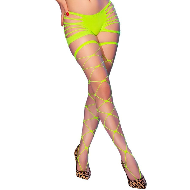 CHILIROSE CR 4867 MEDIAS DE REJILLA CON AGUJEROS VERDE NEON