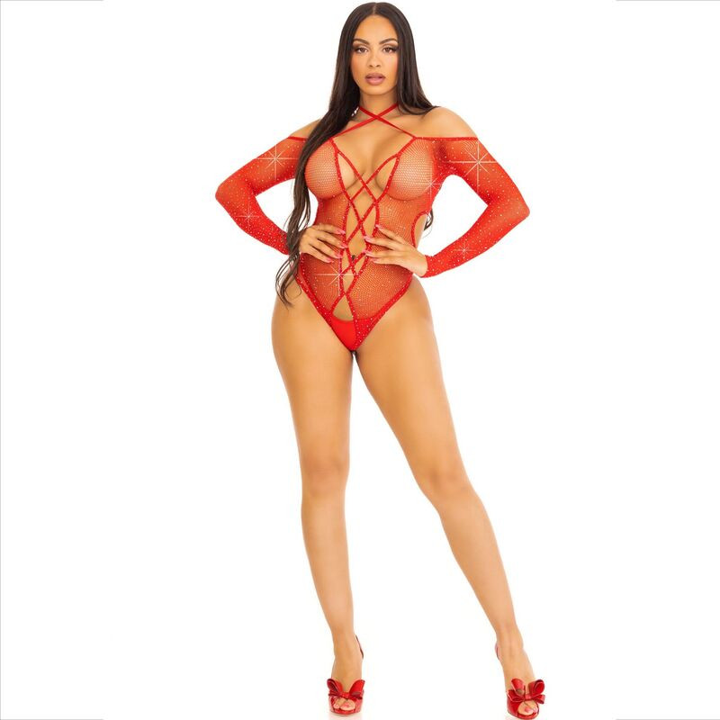 LEG AVENUE BODY CROTCHLESS CON BRILLO ROJO