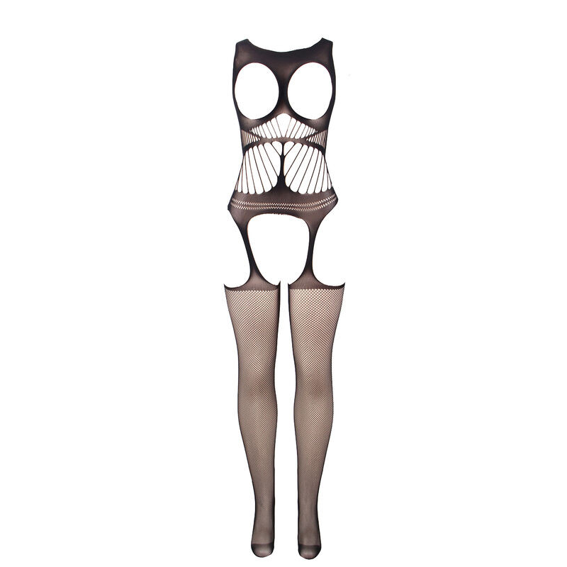 SUBBLIME 951900 BODYSTOCKING CROTCHLESS DE REJILLA CON COPA Y HOMBROS ABIERTOS NEGRO TALLA UNICA