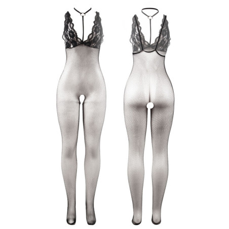SUBBLIME 951993 BODYSTOCKING CROTCHLESS DE REJILLA TRANSPARENTE NEGRO TALLA UNICA