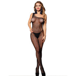 SUBBLIME 952037 BODYSTOCKING DE REJILLA DE UN HOMBRO CON DIAMANTES NEGRO TALLA UNICA