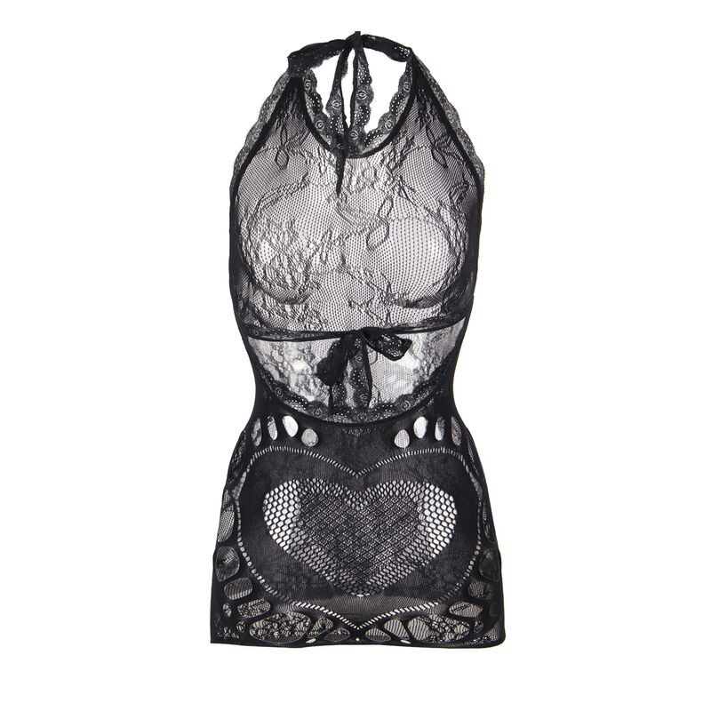 SUBBLIME 952075 VESTIDO CORTO DE REJILLA CON ESPALDA DESCUBIERTA Y DETALLE DE CORAZON NEGRO TALLA UNICA