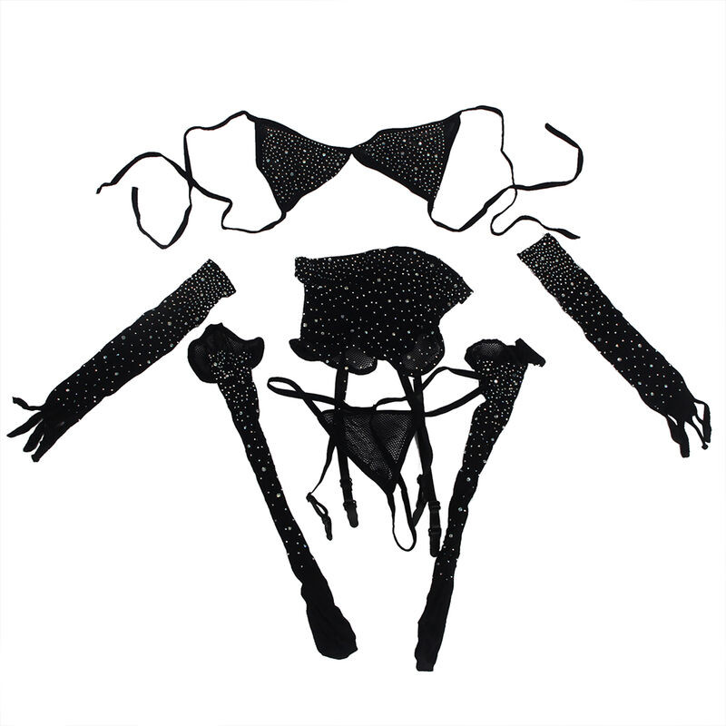 SUBBLIME 952174 BODYSTOCKING DE REJILLA CON GUANTES Y DIAMANTES NEGRO TALLA UNICA