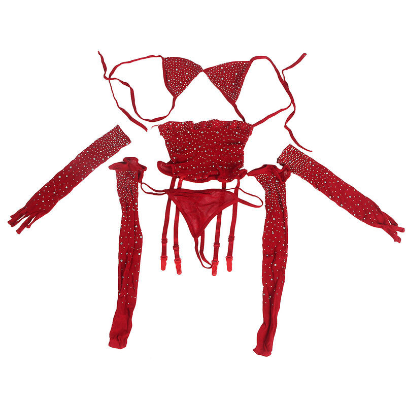 SUBBLIME 952181 BODYSTOCKING DE REJILLA CON GUANTES Y DIAMANTES ROJO TALLA UNICA