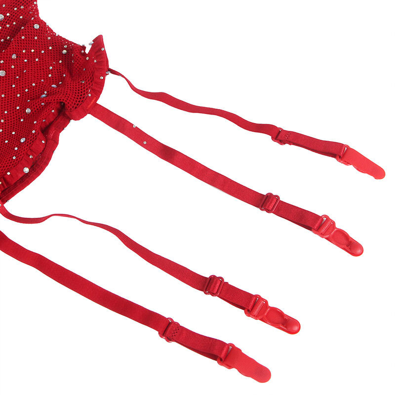 SUBBLIME 952181 BODYSTOCKING DE REJILLA CON GUANTES Y DIAMANTES ROJO TALLA UNICA