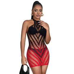 SUBBLIME 952242 VESTIDO DE REJILLA ELASTICO DEGRADADO ROJO Y NEGRO TALLA UNICA