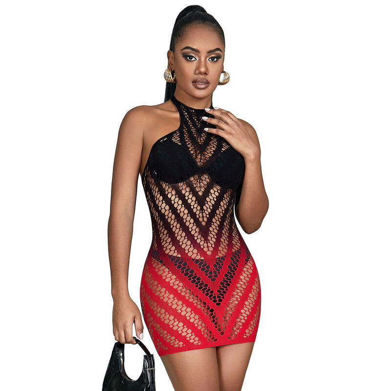 SUBBLIME 952242 VESTIDO DE REJILLA ELASTICO DEGRADADO ROJO Y NEGRO TALLA UNICA