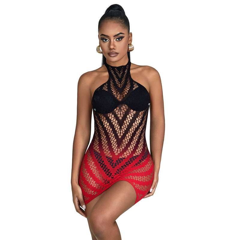 SUBBLIME 952242 VESTIDO DE REJILLA ELASTICO DEGRADADO ROJO Y NEGRO TALLA UNICA