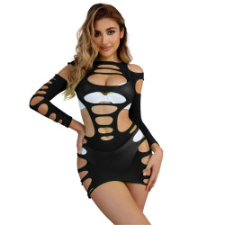 SUBBLIME 952266 VESTIDO DE REJILLA ELASTICO MANGA LARGA NEGRO TALLA UNICA
