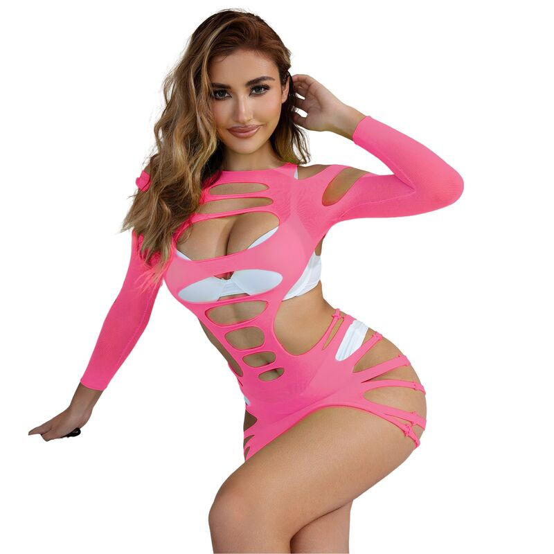 SUBBLIME 952273 VESTIDO DE REJILLA ELASTICO MANGA LARGA ROSA TALLA UNICA