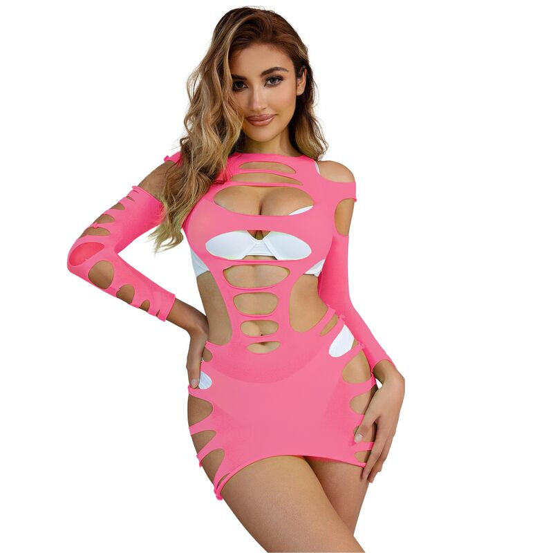 SUBBLIME 952273 VESTIDO DE REJILLA ELASTICO MANGA LARGA ROSA TALLA UNICA