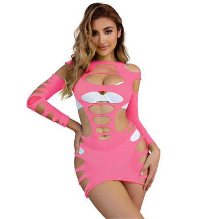 SUBBLIME 952273 VESTIDO DE REJILLA ELASTICO MANGA LARGA ROSA TALLA UNICA