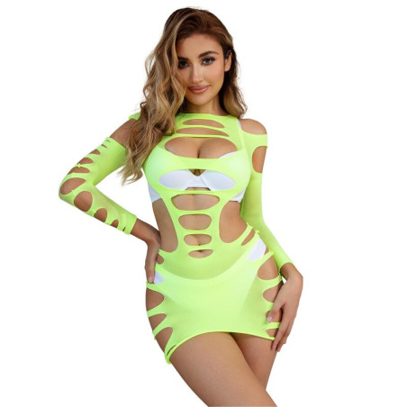 SUBBLIME 952280 VESTIDO DE REJILLA ELASTICO MANGA LARGA VERDE TALLA UNICA