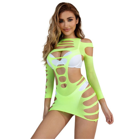 SUBBLIME 952280 VESTIDO DE REJILLA ELASTICO MANGA LARGA VERDE TALLA UNICA