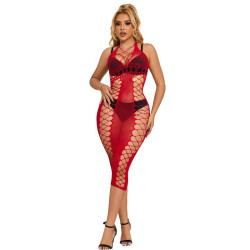 SUBBLIME 952327 VESTIDO DE REJILLA LARGO ROJO TALLA UNICA