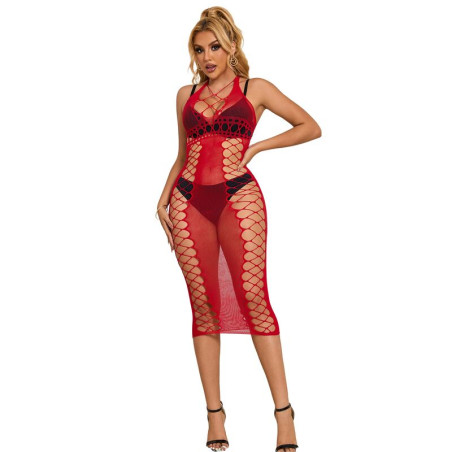 SUBBLIME 952327 VESTIDO DE REJILLA LARGO ROJO TALLA UNICA