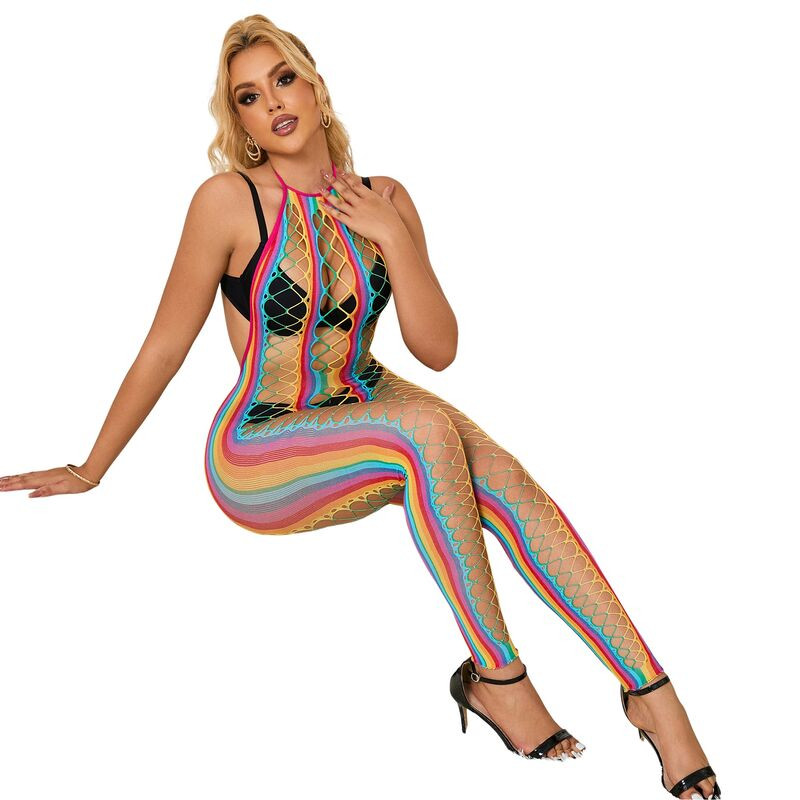 SUBBLIME 952358 BODYSTOCKING DE REJILLA CUELLO HALTER ARCOIRIS XS M