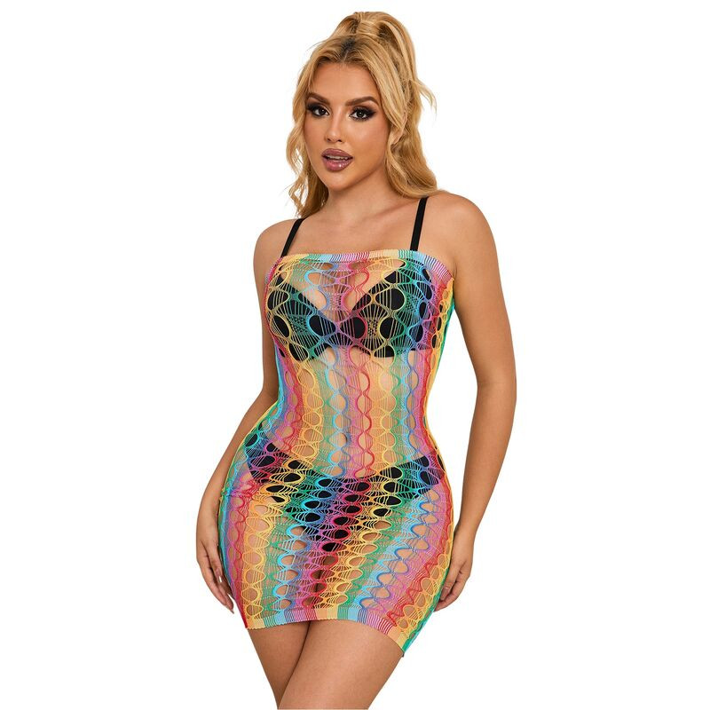 SUBBLIME 952365 VESTIDO DE REJILLA HOMBROS DESCUBIERTOS ARCOIRIS TALLA UNICA