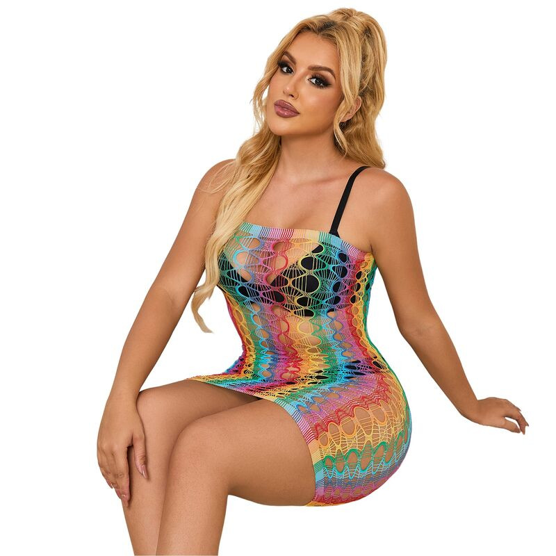 SUBBLIME 952365 VESTIDO DE REJILLA HOMBROS DESCUBIERTOS ARCOIRIS TALLA UNICA