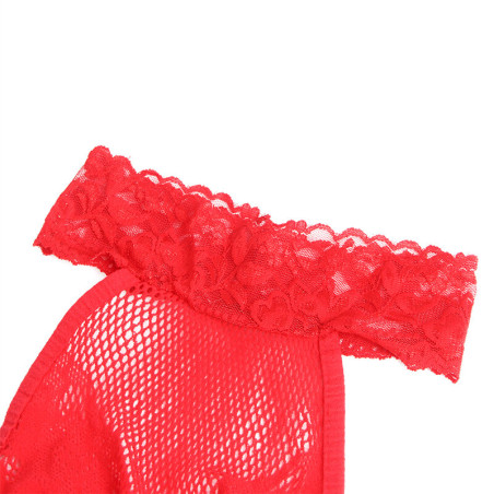 SUBBLIME 952372 BODYSTOCKING CROTCHLESS DE REJILLA Y ENCAJE CON CUELLO ALTO ROJO TALLA UNICA