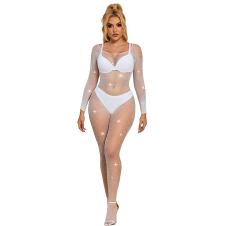 SUBBLIME 952396 BODYSTOCKING DE REJILLA CON DIAMANTES MANGA LARGA BLANCO TALLA UNICA