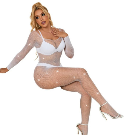 SUBBLIME 952396 BODYSTOCKING DE REJILLA CON DIAMANTES MANGA LARGA BLANCO TALLA UNICA