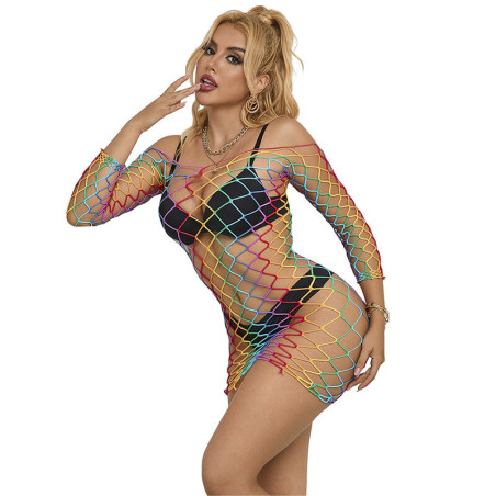 SUBBLIME 952426 VESTIDO DE REJILLA MANGA LARGA ARCOIRIS TALLA UNICA
