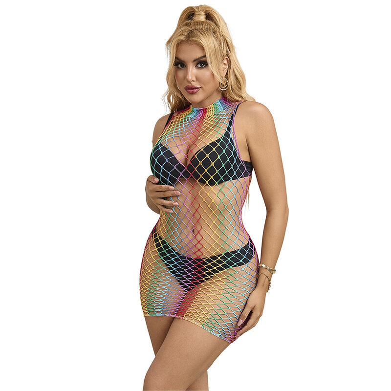 SUBBLIME 952433 VESTIDO DE REJILLA SIN MANGAS CON CUELLO ALTO ARCOIRIS TALLA UNICA